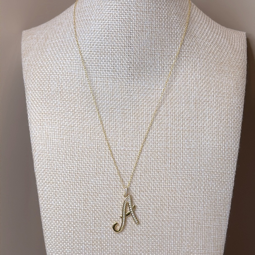 Sterling Silver 18k Gold Plate Cubic Zirconia Initial “S” Pendant Necklace